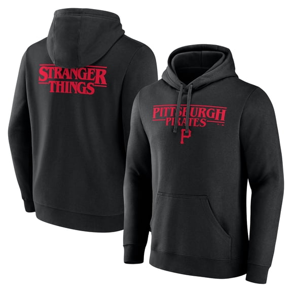 Men's Black Pittsburgh Pirates Stranger Things Logo Lockup Pullover Hoodie