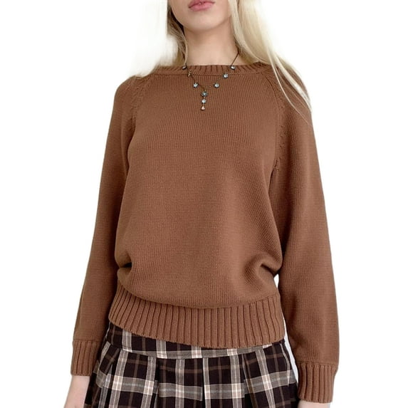 Seyurigaoka Women Crew Neck Sweater Shirts Long Sleeve Oversized Knitted Pullovers Tops Sweet Kawaii Harajuku Jumper Tops Streetwear