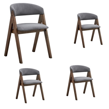 Set of 4 Linen Fabric Finish Side Chair Upholstered Dining Chairs Farmhouse Dining Room Chairs Kitchen Chairs Wooden Side Chair for Kitchen Dinning Room Restaurant (Gray)