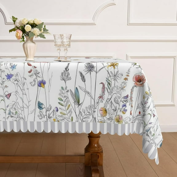 Mizhona Minimalist Flower Tablecloths Rectangle,Boho Rustic Table Cloth for Kitchen Dinner Decor,60"x84"