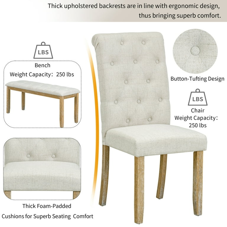 Triple Tree 6 Piece MDF Rubber Wood Dining Table and Chairs Set, Natural  Wood Wash - Walmart.com