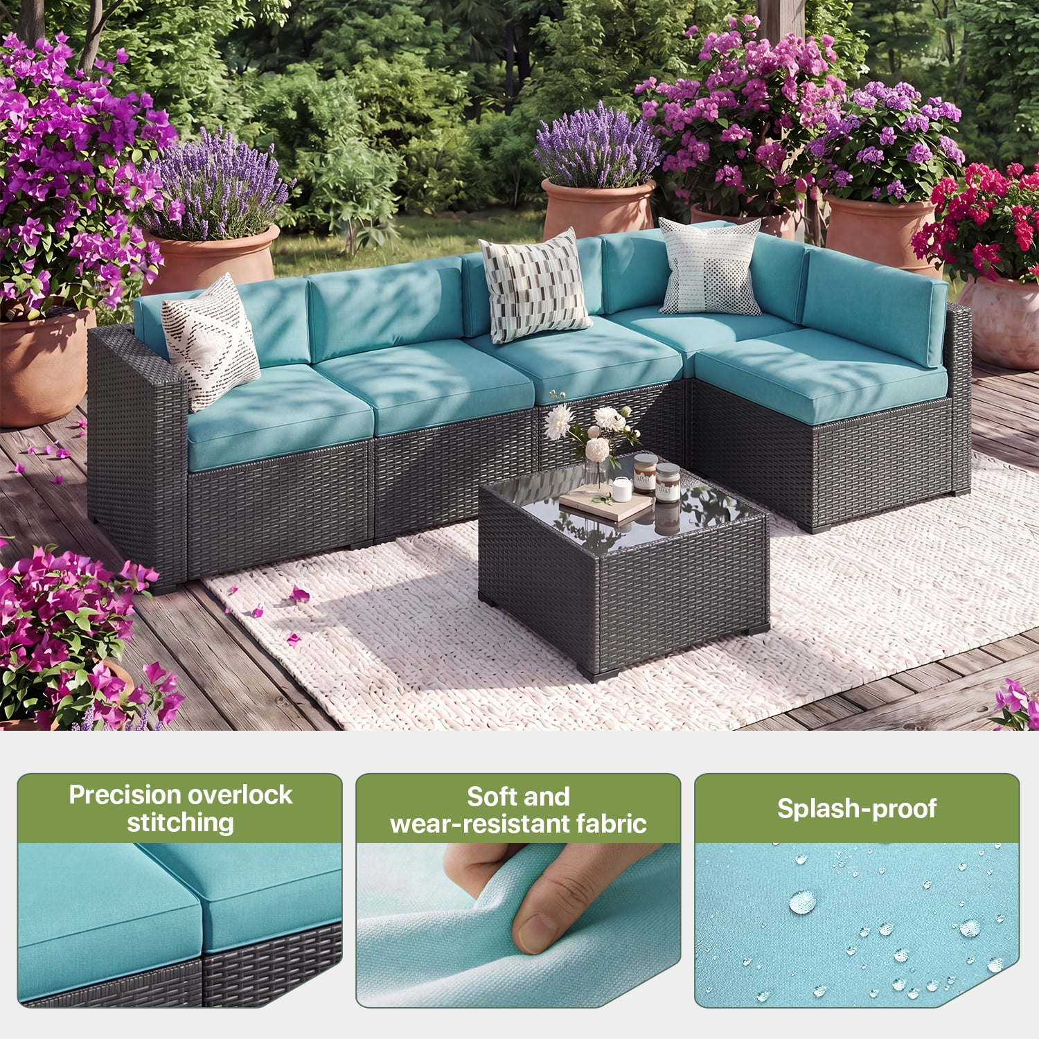 BaPiPro 11 Pack Sky Blue Outdoor Patio Sofa Cushion Replacement Covers, Fade‑Proof, Waterproof & Zippered, Wear‑Resistant, Stain‑Resistant Easy‑to‑Clean Slipcovers for Rattan Sectional Furniture