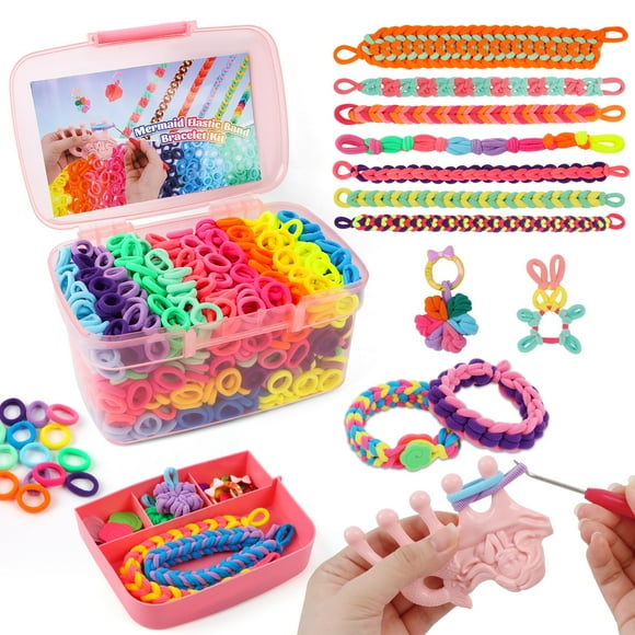 DPAPDI Bracelet Making Kit Toys for Kids, Girls Crafts for Ages 6-12, Mermaid Weaving Loom Bracelets Kits with 1200+ Colorful Fabric Loops, Birthday
