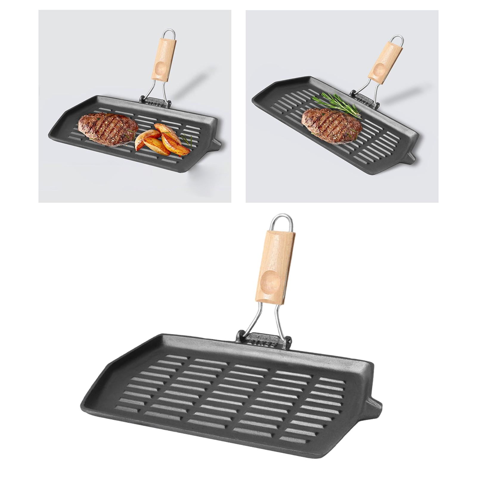 Fiocias Grill Pan for Electric Stovetop, Induction, Gas Cast Iron with Pour Spouts Steak Style A