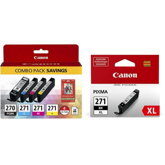 Genuine Canon PGI-270/CLI-271 4-Cartridge Combo Pack (0373C005)   Canon CLI-271 XL High Capacity Black Ink Tank (0336C001)