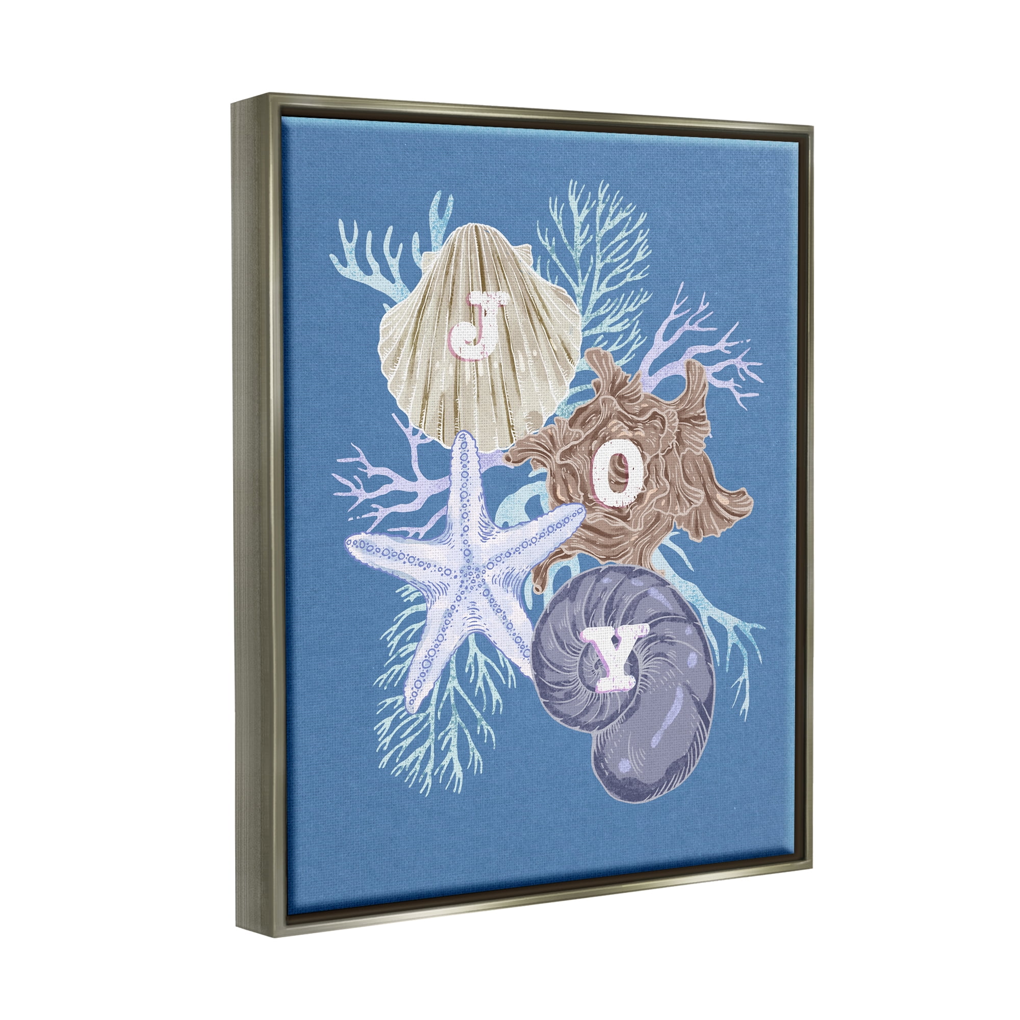 Stupell Industries Joy Nautical Holiday Seashells Holiday Painting Gray Floater Framed Art Print Wall Art