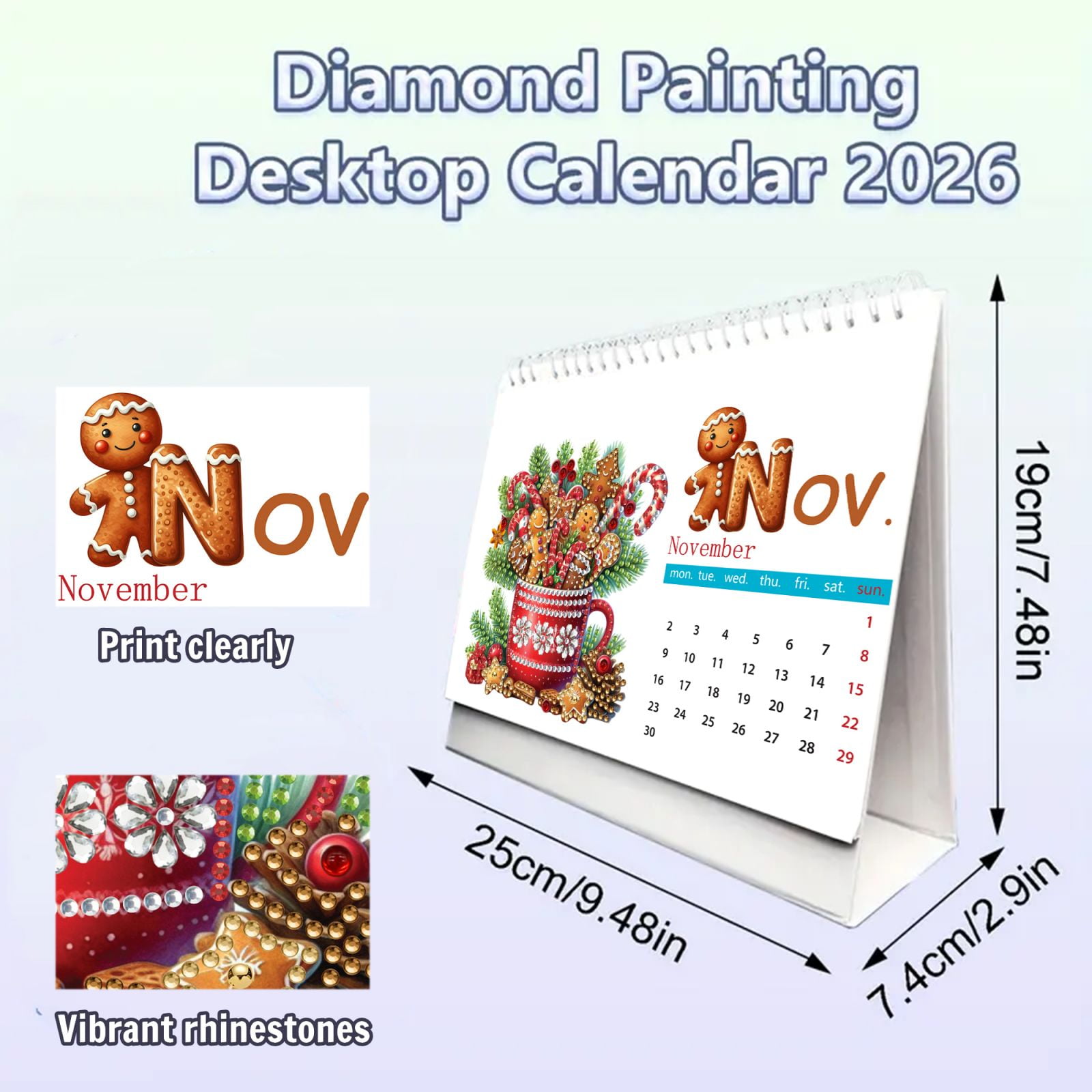 FLOPESN 2026 DIY Diamond Art Painting Desk Calendar,Thick Paper Monthly Flip Tabletop Calendar with To Do List for Home Office Planning-Gingerbread Man
