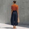 thumbnail image 3 of GigrtiJin Women's Cotton Capris Pants Pleated Wide Leg High Waisted Capris Loose Casual Beach Vacation Cropped Pants with Pockets, 3 of 5