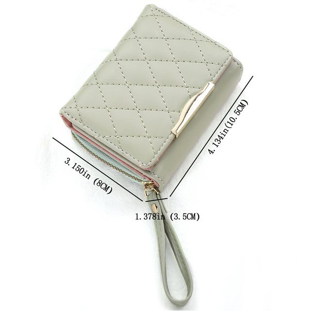 Bolsa Tarjetero de cuero Cartera corta plegable Monedero femenino con rombos de múltiples ranuras (Verde) Ehuebsd Para Estrenar