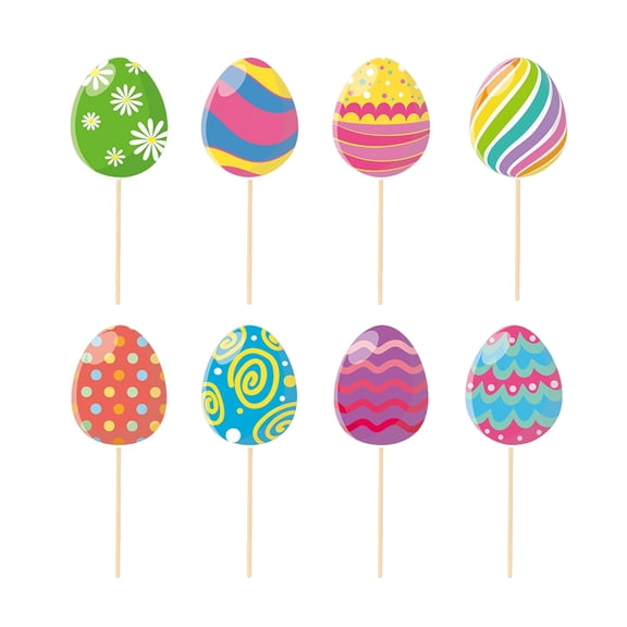 Easter Cupcake Toppers 8 Pack, Paper Cake Picks for Cupcakes Muffins Fruits Desserts, Cute Egg Rabbit Decorations, Spring Party Supplies for Easter Baking