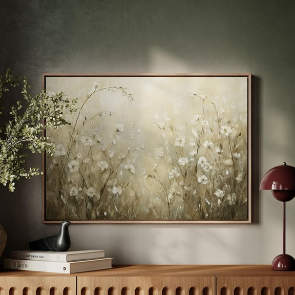 Neutral Floral Wall Art - Beige Wildflower Print, Minimalist Botanical Decor, Modern Rustic Farmhouse, Nature-Inspired Home Accent Wall Art, Modern Wall Decor, 8x12 UNFRAMED