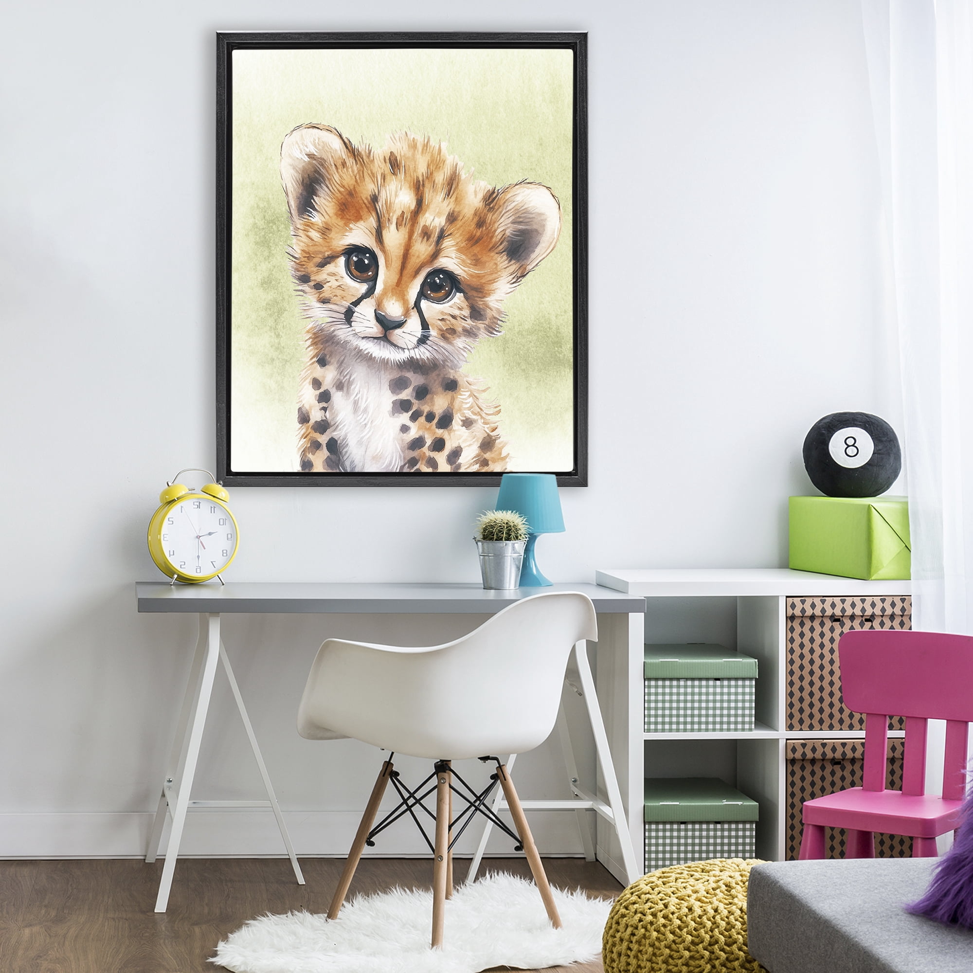 Stupell Industries Jungle Friends Baby Cheetah Black Framed Floater Canvas Wall Art, design by Christine Simpson Art