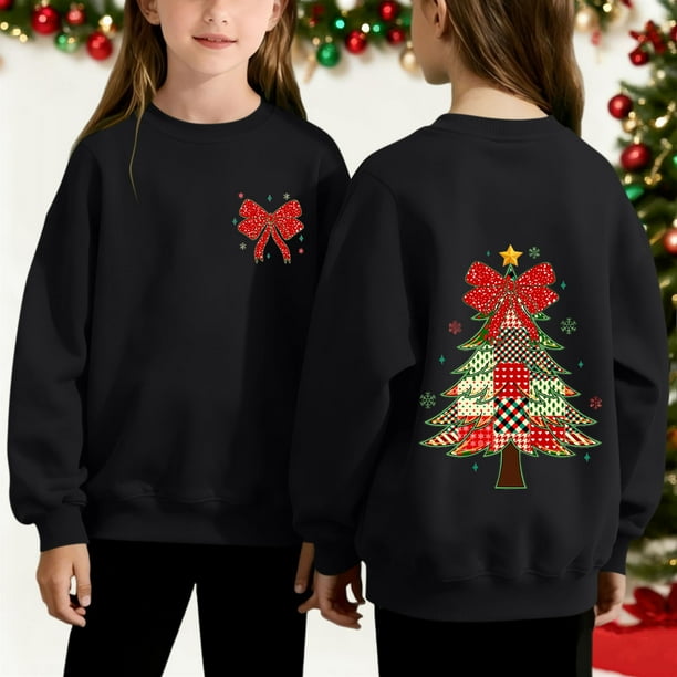 Cowsor Girls Sweatshirts Kids Cute Graphic Crewneck Pullover Tops Xmas Long Sleeve Holiday Shirts