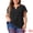 Black, variant on Women's Plus Blouses Notched V Neck Short Petal Sleeve Shirts Casual Dressy Tops 1X Dark Blue