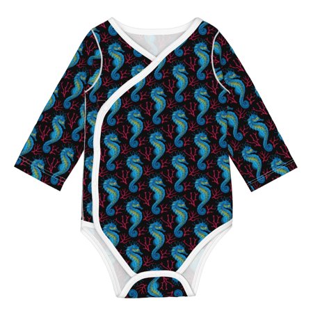 

Coaee Blue Seahorse for Soft Cotton Baby Long-Sleeve Bodysuit Girls Boys Bodysuit Romper