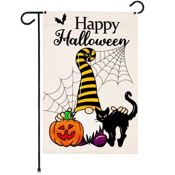 G128 Double-Sided Halloween Gnome Garden Flag 12"x18" Outdoor Yard Flag for Porch or Lawn