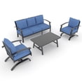 thumbnail image 4 of Gotland 6-Seater Patio Furniture Set with 43in Gas Fire Pit Table - Modern Outdoor Metal Sectional Sofa with 55,000 BTU Propane Fire Pit, Navy Cushions, 4 of 8