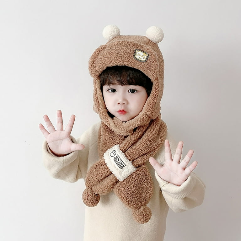 Dadaria Baby Girl Hats Children s Winter Earmuff With Cashmere Fisherman Hat And Scarf Warm Hat Two Piece Set Coffee 50cm Boys Girls