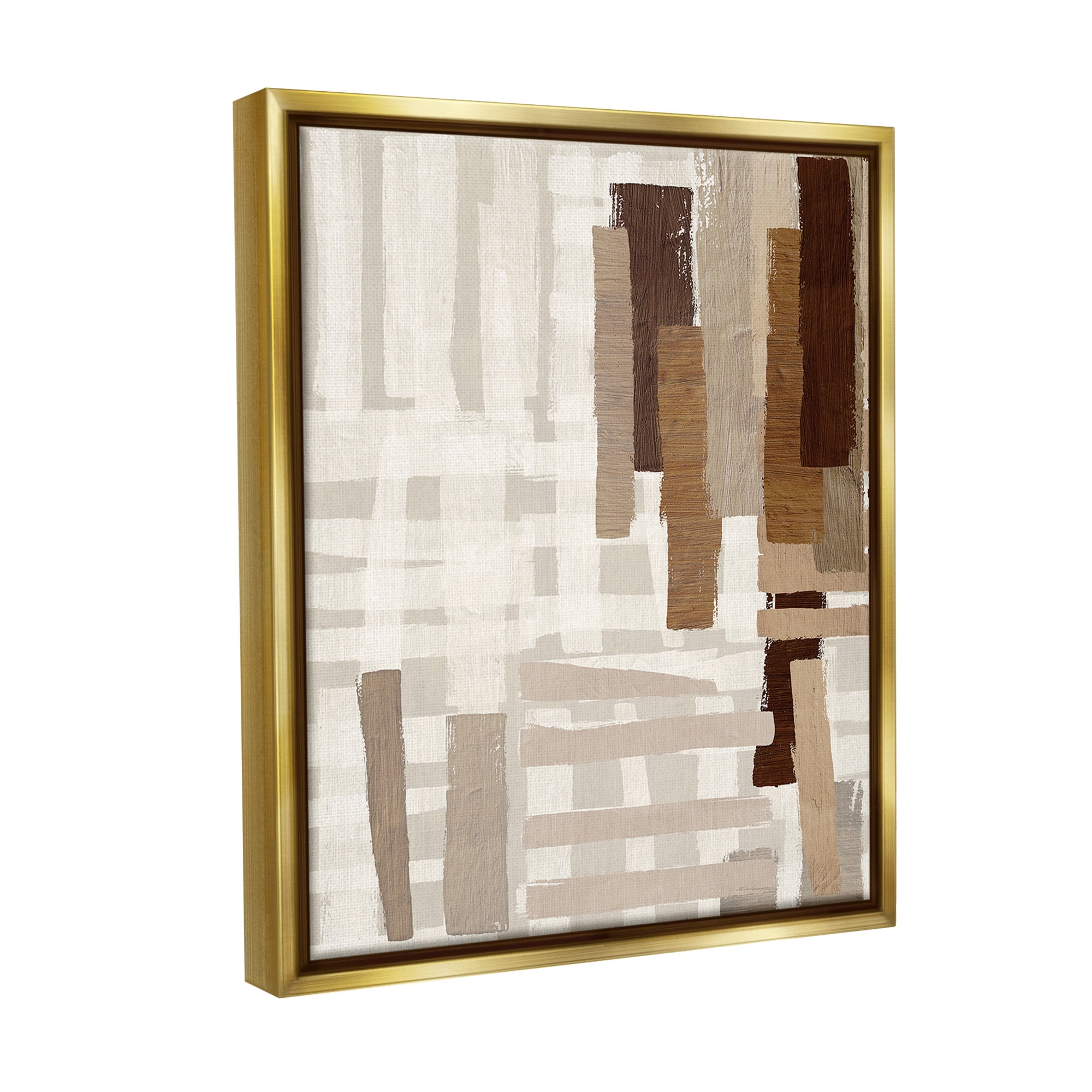 Stupell Industries Rustic Hatched Pattern Abstract Painting Gold Floater Framed Canvas Art Print Wall Art, 17 x 21