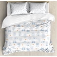 thumbnail image 1 of Dutch King Size Duvet Cover Set, Traditional Holland Culture Elements with Doodle Style Clogs Bicycles, Decorative 3 Piece Bedding Set with 2 Pillow Shams, Orange Navy Blue and White, by Ambesonne, 1 of 3