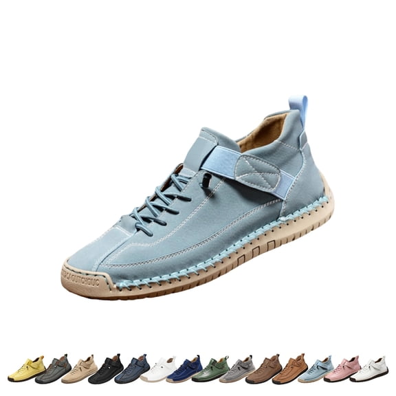 GrmtClth Unisex Handmade Leather Shoes No‑Tie Elastic Lace‑Up Walking Shoes Decorative Side Strap Daily‑Use Trainers