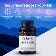 LIVS Men's Shilajit Capsules, 1000mg Himalayan Extract, 50% Fulvic Acid, Energy & Immune Support, Vegan, 90 Count (45 Servings)