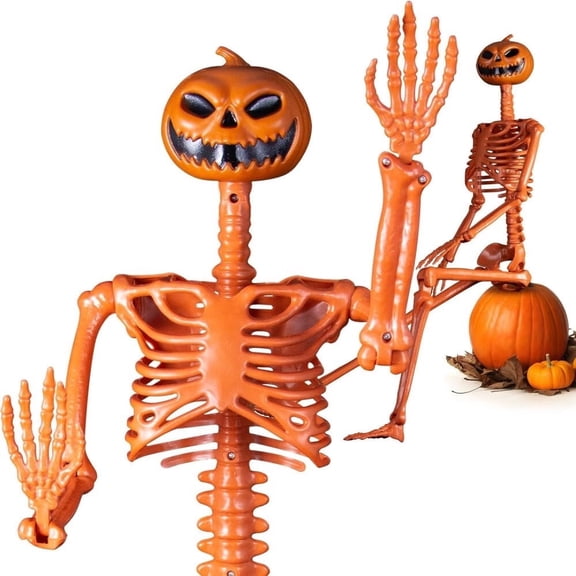 2Pcs 15" Halloween Pumpkin Skeleton for Yard Garden Props Halloween Party Decor