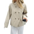 thumbnail image 2 of Gabardina Corta para Mujer, Abrigo Holgado de Larga con Solapa y Doble Botonadura, Ropa de Abrigo de Moda Caqui XL, 2 of 7