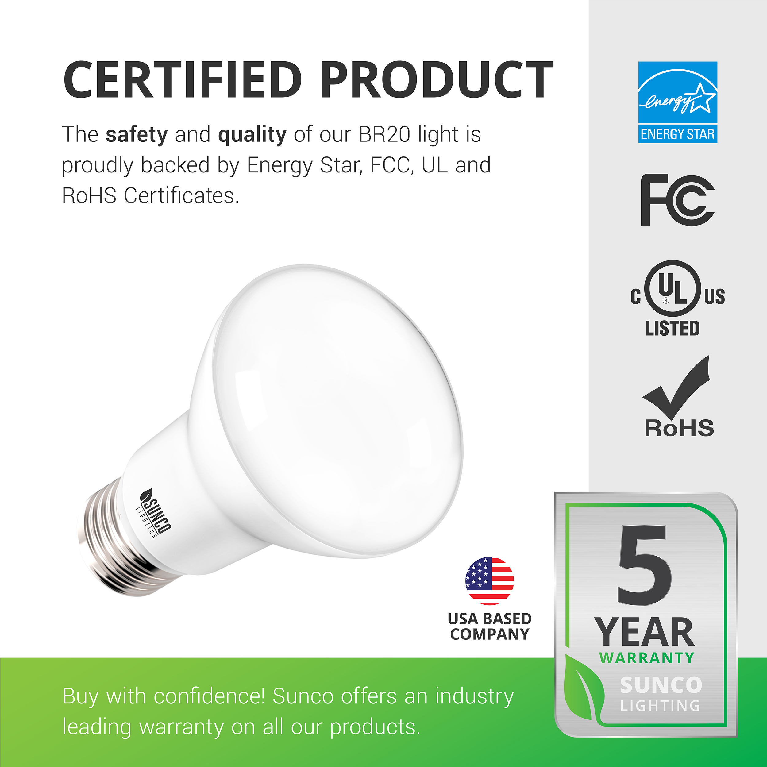 Sunco Lighting Pack BR20 LED Bulb, 7W=50W, Dimmable, 5000K Daylight, 550  LM, E26 Base, Flood Light for 4