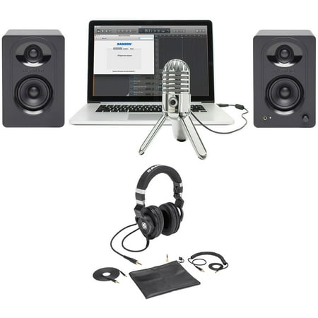 Samson Podcast Podcasting Microphone+Z45 Headphones+Pair Monitor Speakers