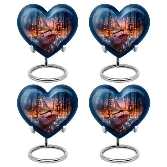 Yatskia Golden Light Dragonfly Little Cremation Urn for Adult Ashes Brother and Sister, Small Urns for Human Ashes Keepsake, (Heart Pack of 4, 3 Inch)