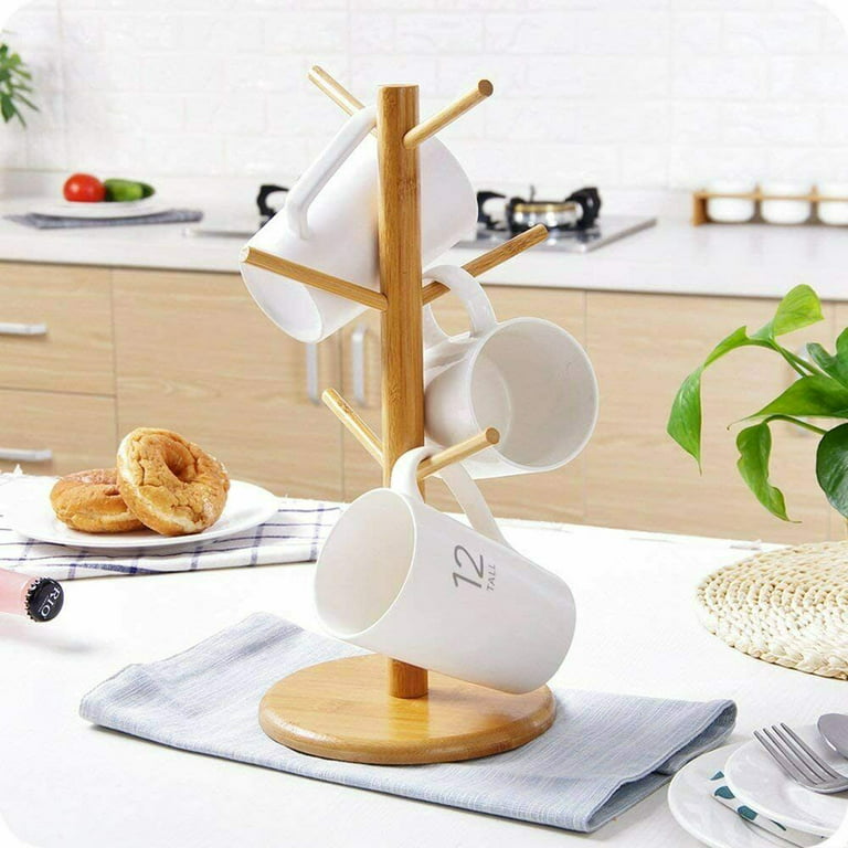 Travelwant Coffee Mug Holder, Metal Cup Rack Tree 6 Hooks Kitchen Counter Storage Mugs Stand with Display Organizer and Removable Basket for Coffee