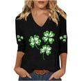 thumbnail image 2 of Odbmxy St. Patty's Day T-Shirts Womens Plus Size V-Neck 3/4 Sleeve Shirts for Women Graphic Party Funny Loose Black Leisure Shirts, 2 of 4