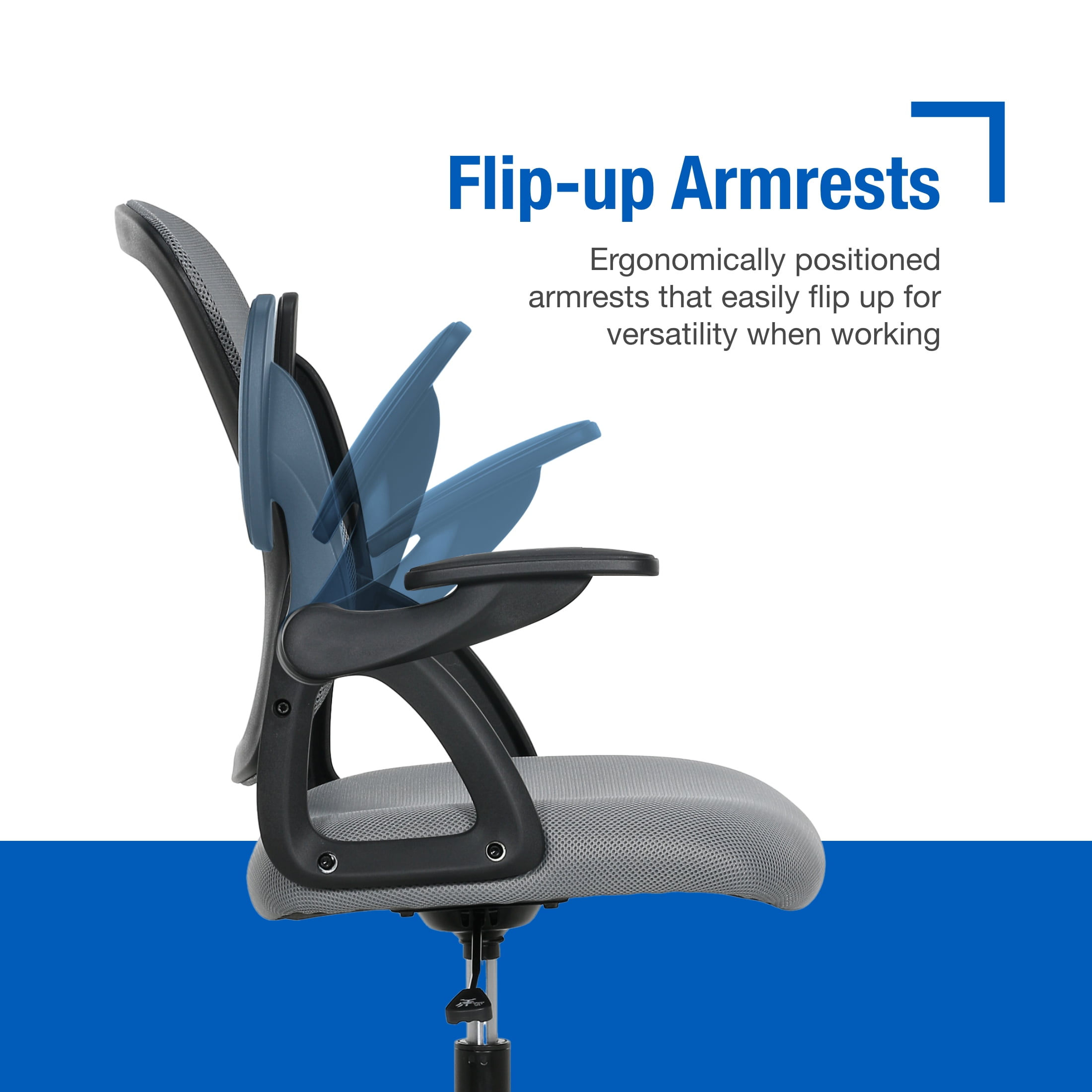 Mainstays Ergonomic Mesh Back Office Chair with Flip Up Arms for Adults, Grey Fabric, 275lb