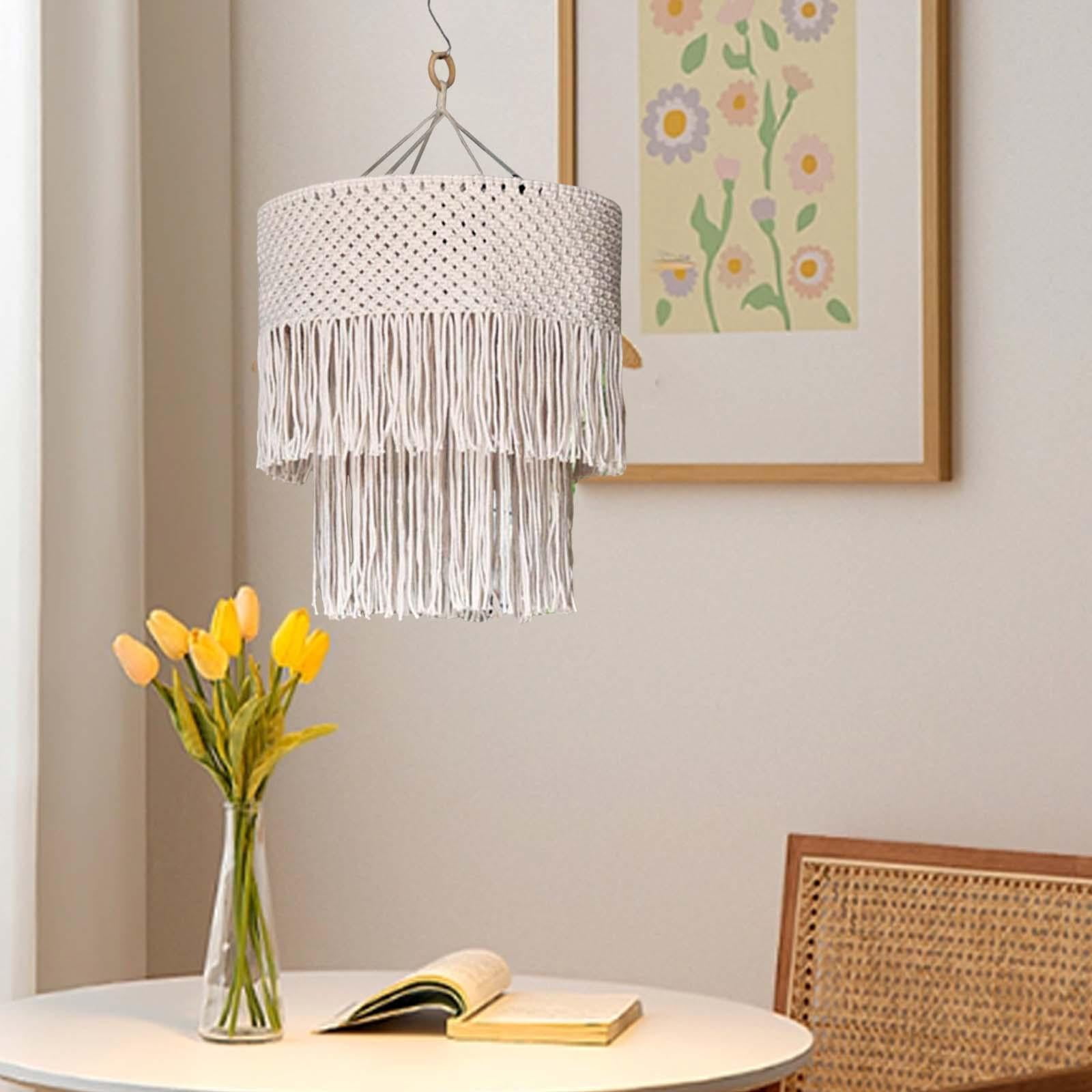 Macrame Lamp Shade Tassel Lamp Shade Light Cover Hand Woven Bohemian Boho Nordic Pendant Light Shade Only Lampshade for Home Bedroom Office 35cmx45cm