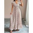 thumbnail image 5 of Women'S V Neck Floral Print Maxi Dress with Ruffle Sleeves and Smocked Waist Light Brown L, 5 of 7