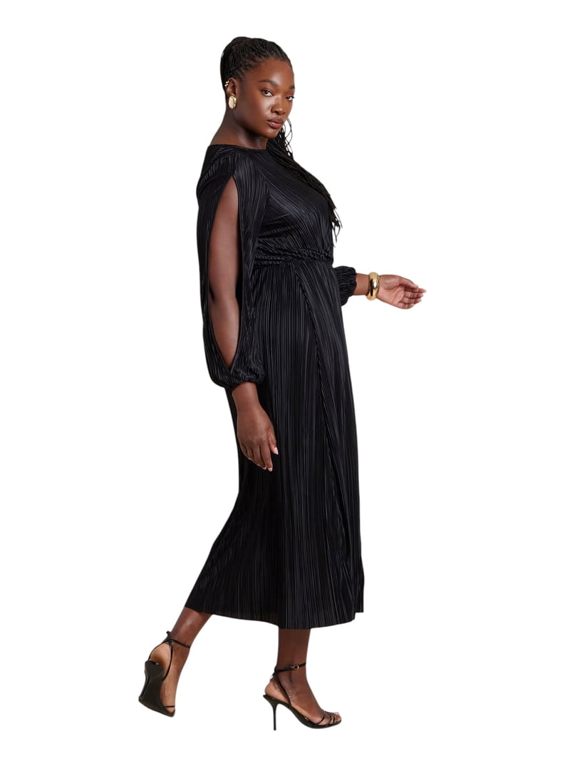 ELOQUII Women's Plus Size Plisse Open Sleeve Dress