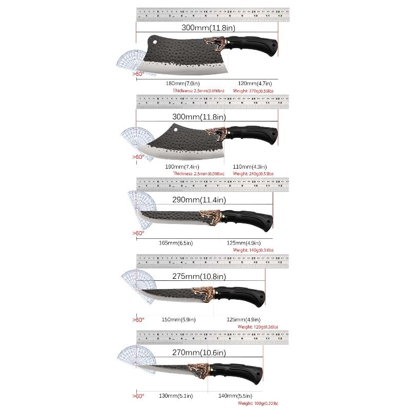 6PCS Stainless Steel Professional Kitchen Chef Knife Set Handmade Forged Knife for Kitchen Convenience Butcher Knife Meat Cleaver Boning Knife Fish Knife Camping Knife Cutting Knife Utility Knife