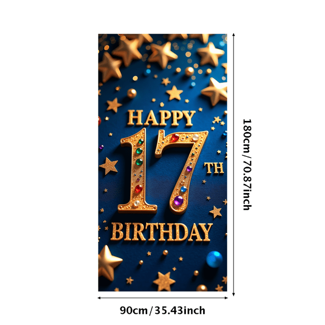 17th Birthday Themed Shiny Decorated Backdrop Banner Happy Birthday Party Supplies Photography Props Photo Booth Decorations Celebration Event Party Decor Background