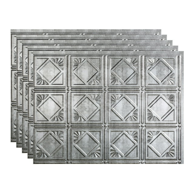 FASÄDE Traditional Style/Pattern 4 Decorative Vinyl 18in x 24in Backsplash Panel in Crosshatch Silver (5 Pack)