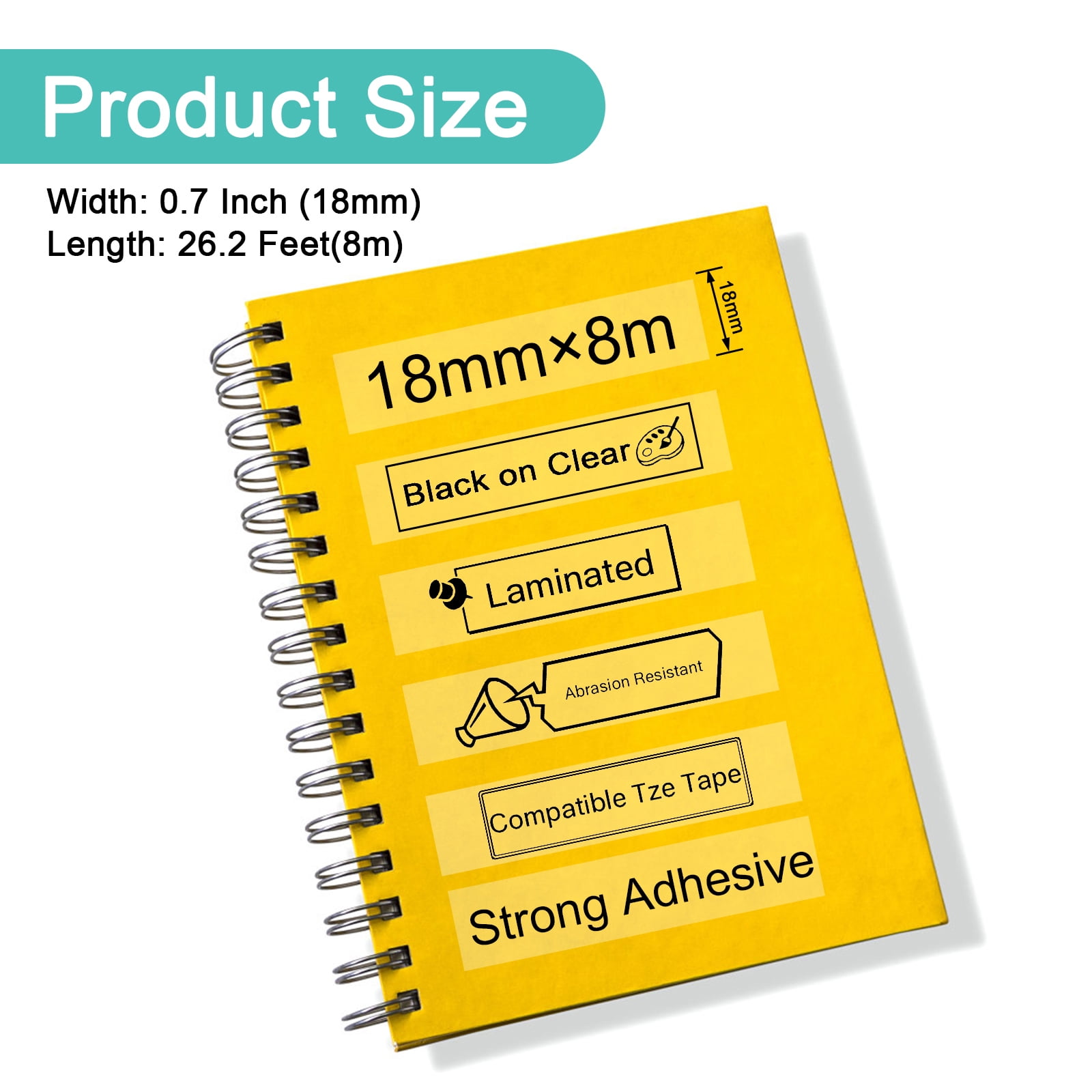 NineLeaf 6 Pack Compatible for Brother P-Touch Black on Clear TZe TZ Label Maker Tape TZe-S141 TZ-S141 18mm 0.7 in Extra Strength Laminated Label Tape