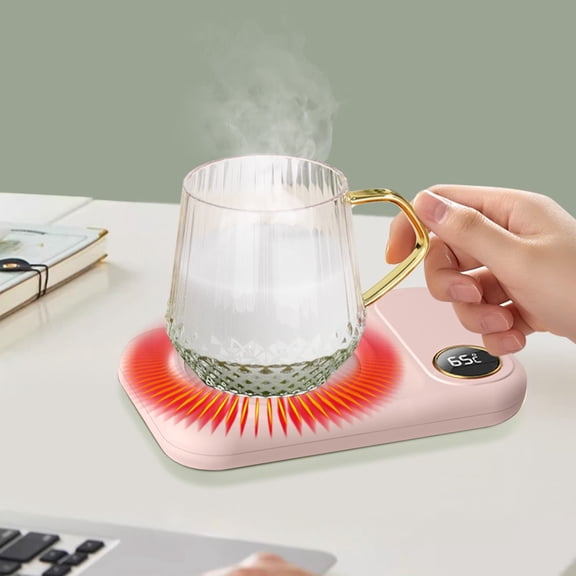 Cinvoph Mug Warmer 8Hrs Auto Shut Off Beverage Heating Plate Candle Wax Cup Warmer with Temperature Display for Desk Winter Gift Coffee Cup Mat 7"x4.5" Pink