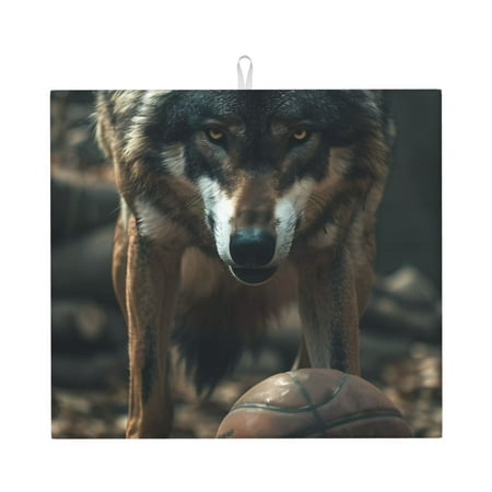 

Naloa Wolf With Basketball Dish Drying Mat for Kitchen Counter Heat Resistant Drainer Mats Absorbent Draining Mat Dish Rack Pad 16 x18