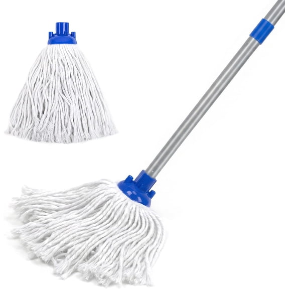 Indoor Mop for Floor Cleaning, Light Cotton Mop with 2 Washable Heads