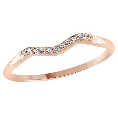 Round Cut White Cubic Zirconia Curved Wedding Band Ring In 14k Rose Gold Over Sterling