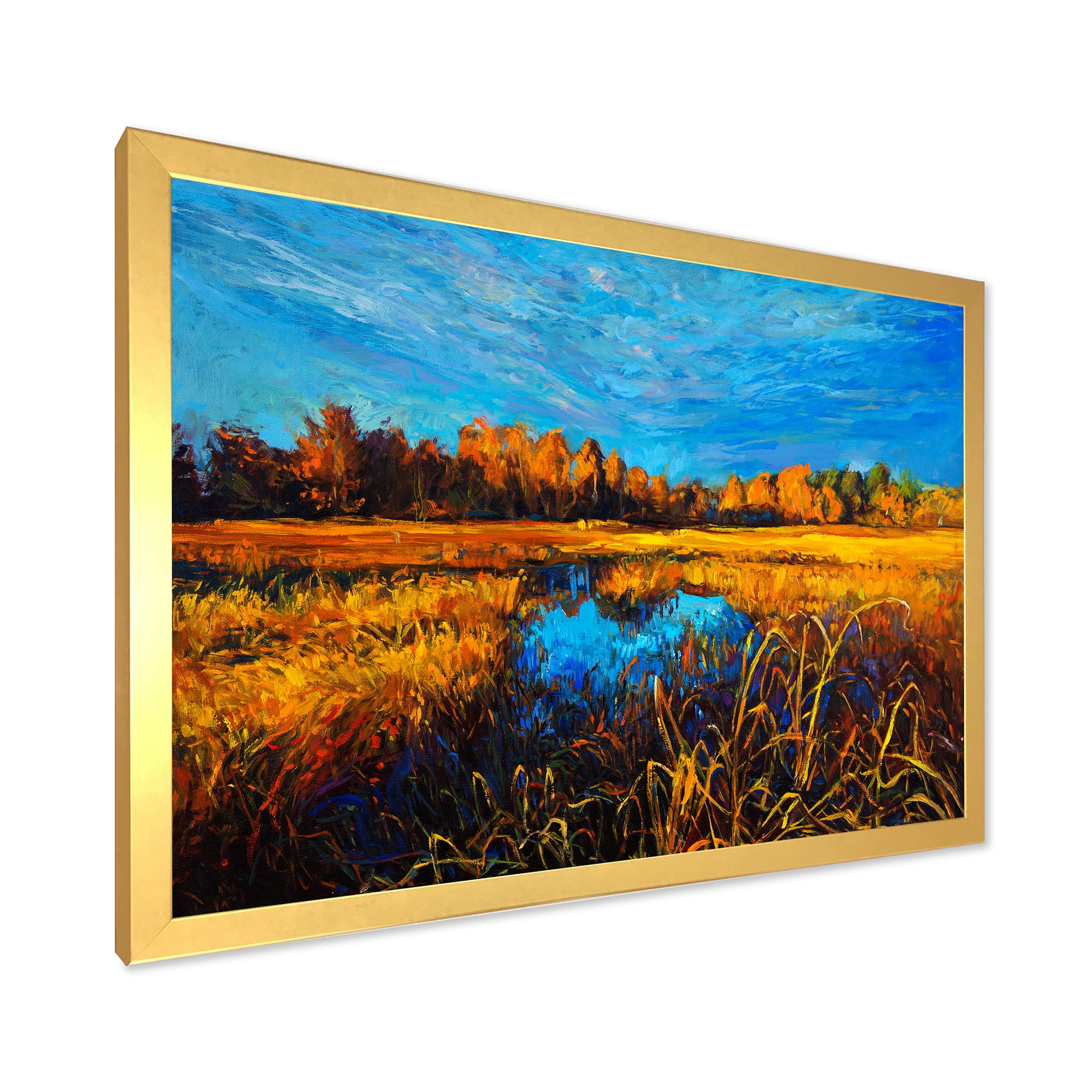 Designart 'A Light Blue Sky Over Orange Meadows' Traditional Framed Art Print
