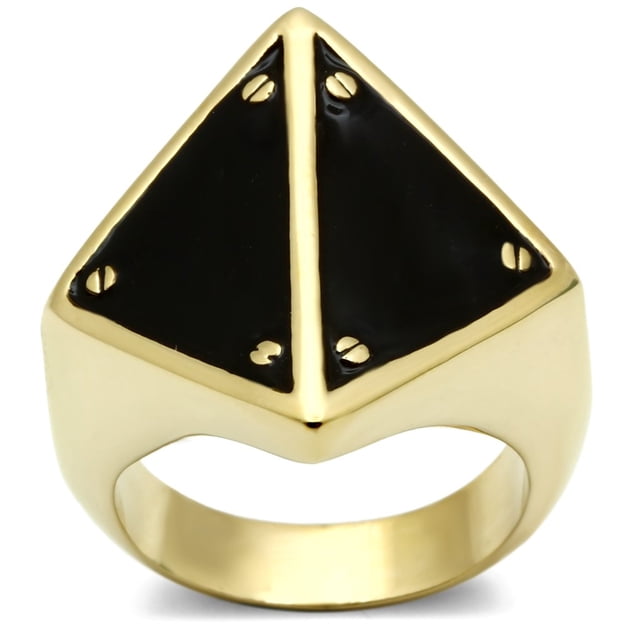 Bague en Laiton IP Or (Placage Ionique) avec Époxy en Jet pour Femmes Style Couleur Pierre Jet GL325 Taille 5