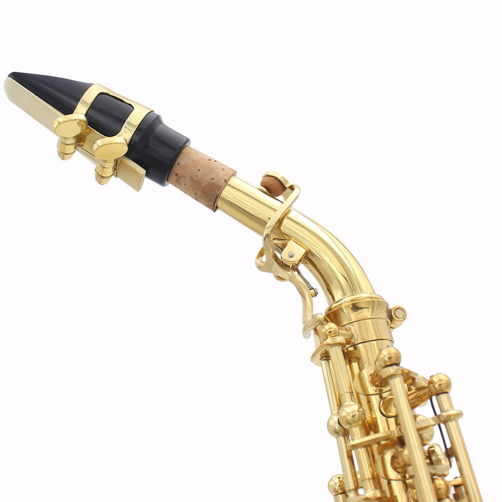 Golden Brass Bb Bend Soprano Saxophone with Carved Pattern, Pearl White Shell Buttons, Case, Gloves, Cleaning Cloth, and Belt - Althorn Wind Instrument