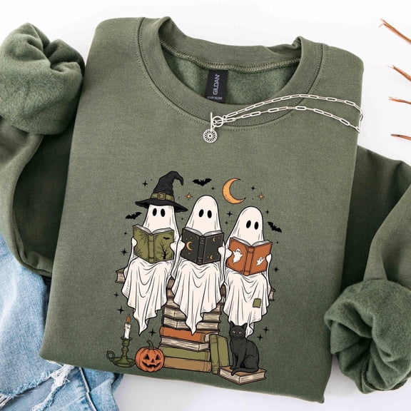 Ghost Reading Books Halloween Sweatshirt, Boo School Librarian Sweater, Teacher Fall Sweater, Spooky Retro Book Club Gift Shirt