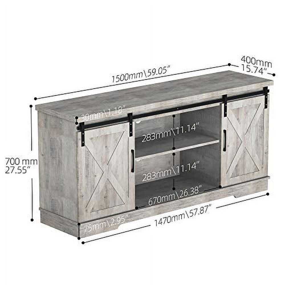 Modern Farmhouse Sliding Barn Door TV Stand,TV Stand for 65" Television, 59" Entertainment Center TV Console, Home Living Room Storage Table with Movable Shelf